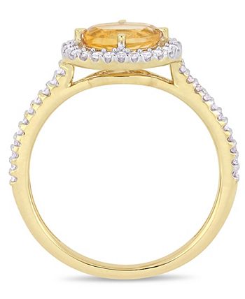 Macy's - Citrine (3/4 ct.t.w.) and Diamond (1/4 ct.t.w.) Halo Ring in 10k Yellow Gold
