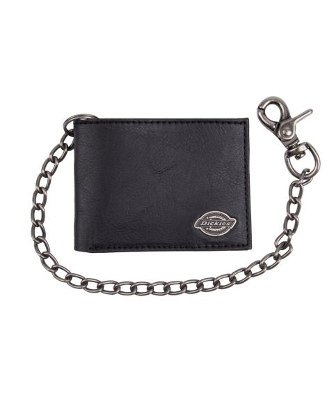 Мужской кошелёк Dickies Security Leather Slimfold Wallet with Chain, цвет: Чёрный