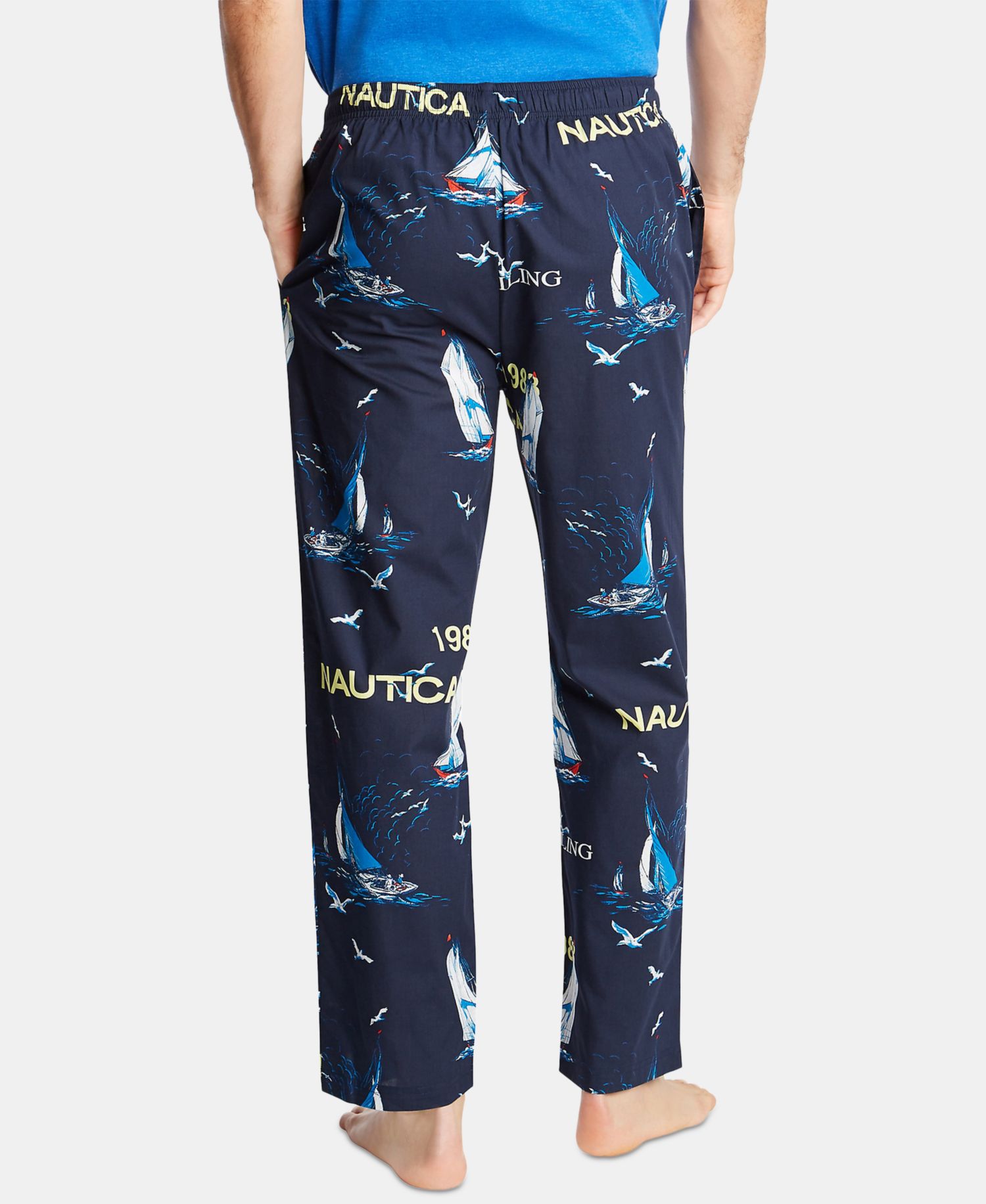 Men's Cotton Sailboat-Print Pajama Pants