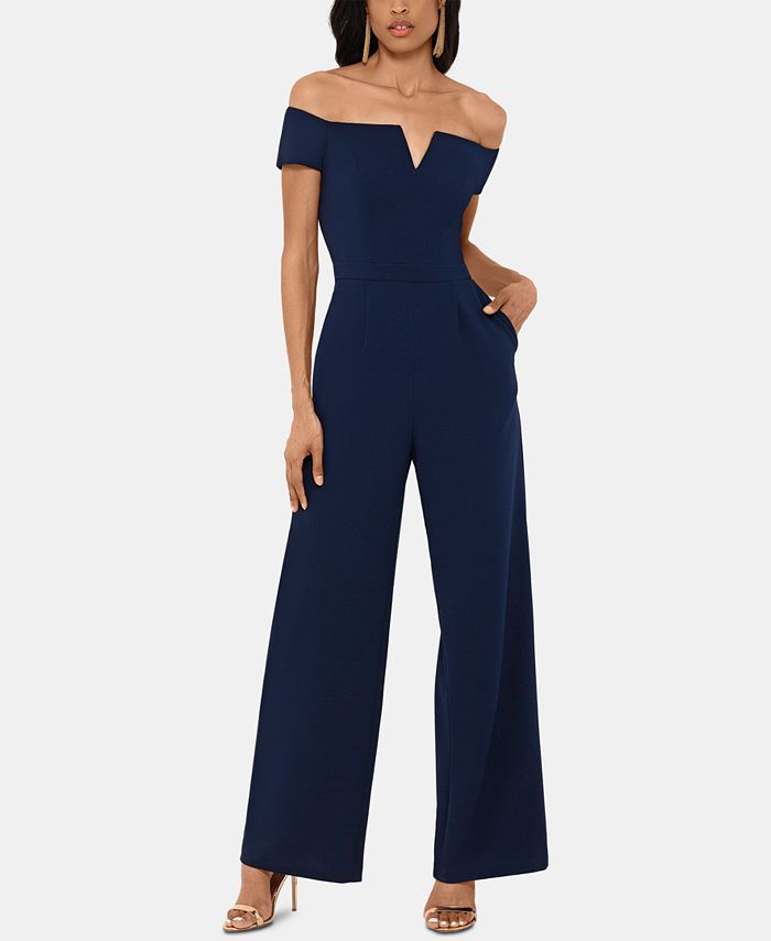 XSCAPE Crepe Off The Shoulder Jumpsuit Macy s