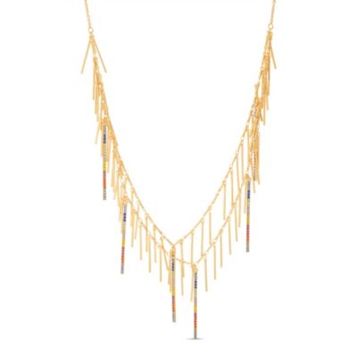 Steve Madden - Women's Multi Color Rhinestone Bar Dangles Two Stranded Chain Yellow Gold-Tone Necklace