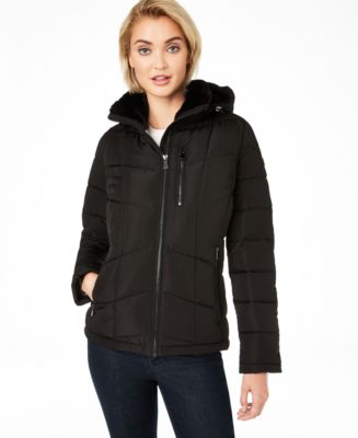 Calvin Klein Faux-Fur-Lined Hooded Puffer Coat, Created for Macy's - Macy's