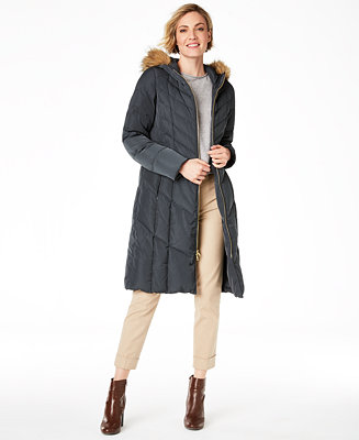 Cole Haan Chevron Quilt Hooded Down Coat, Created for Macy's - Macy's