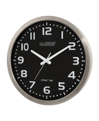 16" Stainless Steel Atomic Clock with Black dial