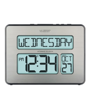 La Crosse Technology Backlight Atomic Full Calendar Clock With Extra Large Digits In Silver