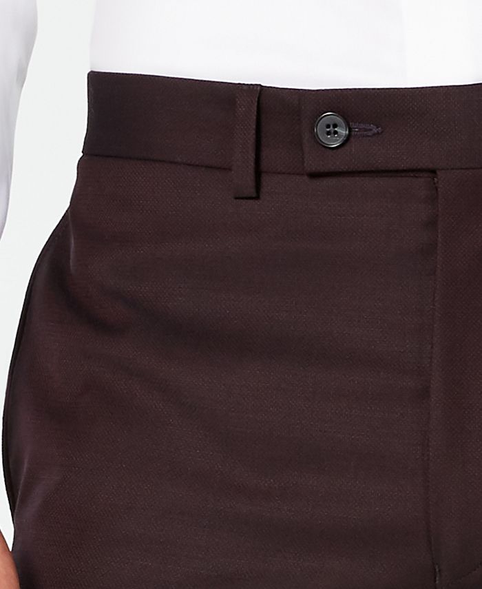 Calvin Klein Men's XFit SlimFit Stretch Burgundy Textured Suit Pants
