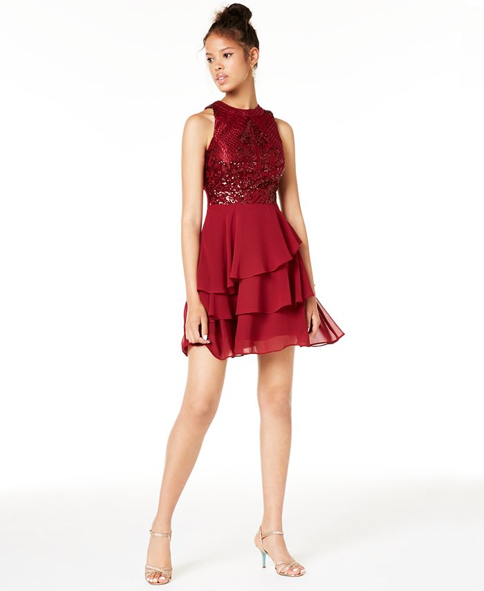 City Studios Juniors' Tiered Fit & Flare Dress, Created for Macy's - Macy's