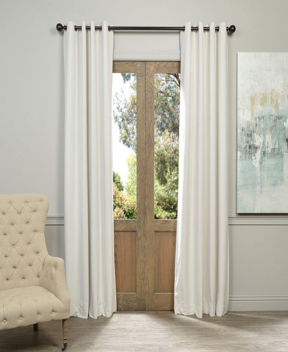 Porcelain White Grommet Signature Velvet Blackout Curtain - White