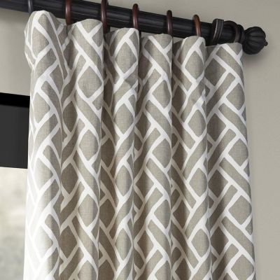 Martinique Taupe Geometric Printed Cotton Room Darkening Curtain