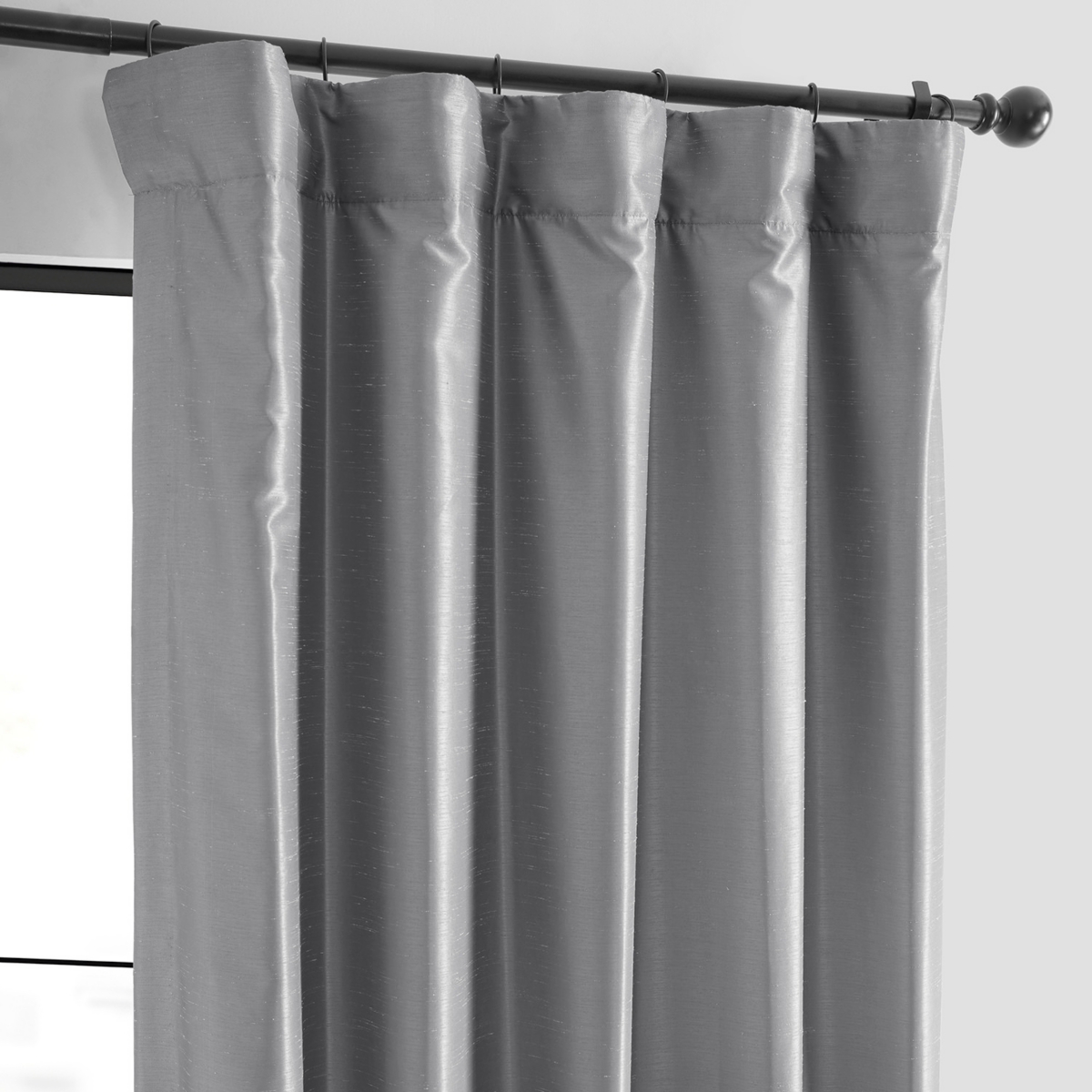 Half Price Drapes Storm Grey Vintage Textured Faux Dupioni Silk Blackout Curtain