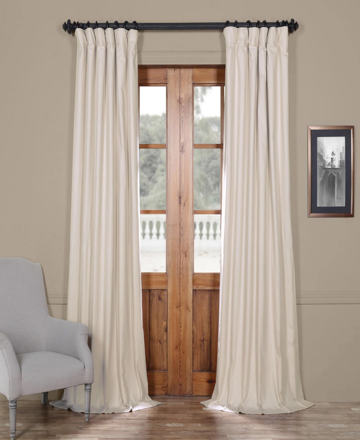 Half Price Drapes Hazelwood Beige Solid Cotton Hotel Blackout Curtain In Beige,tan