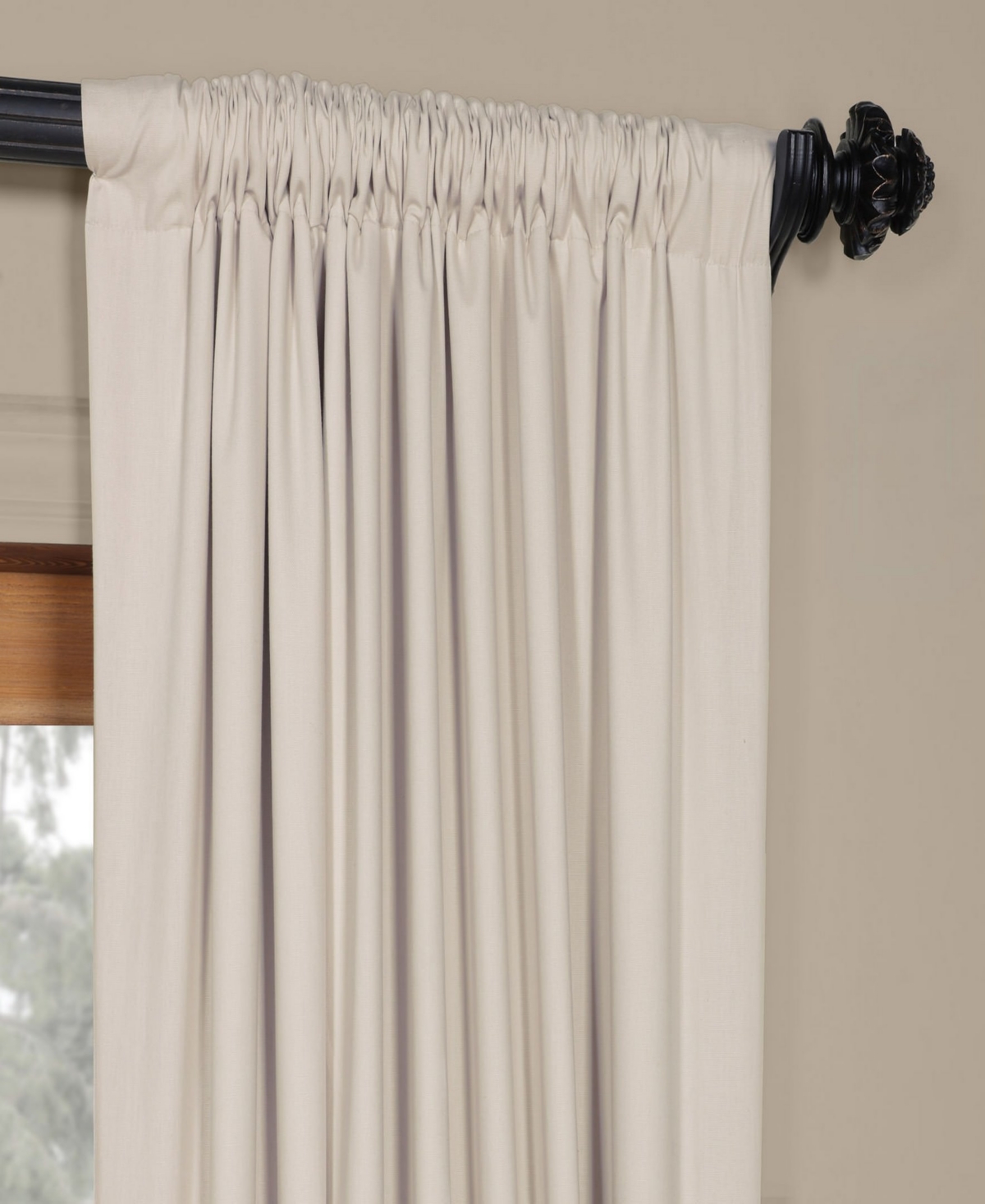 Half Price Drapes Hazelwood Beige Solid Cotton Hotel Blackout Curtain In Beige,tan