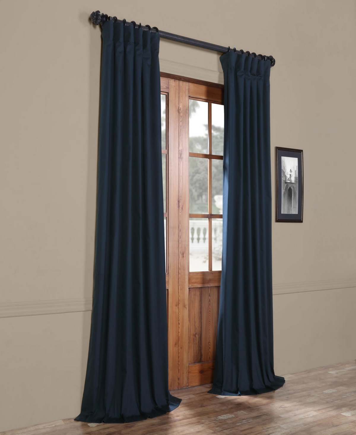 Half Price Drapes Polo Navy Solid Cotton Hotel Blackout Curtain In Blue