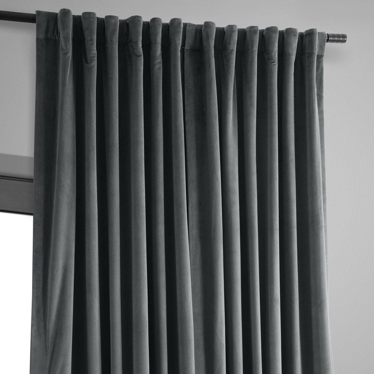 Half Price Drapes Natural Grey Signature Extra Wide Velvet Blackout Curtain
