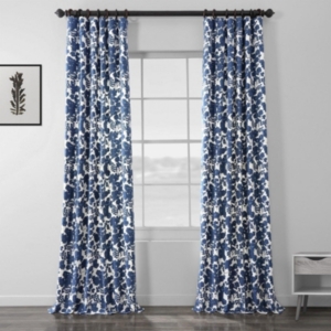 Exclusive Fabrics & Furnishings Fleur Cotton Twill Panel, 50" X 108" In Dark Blue