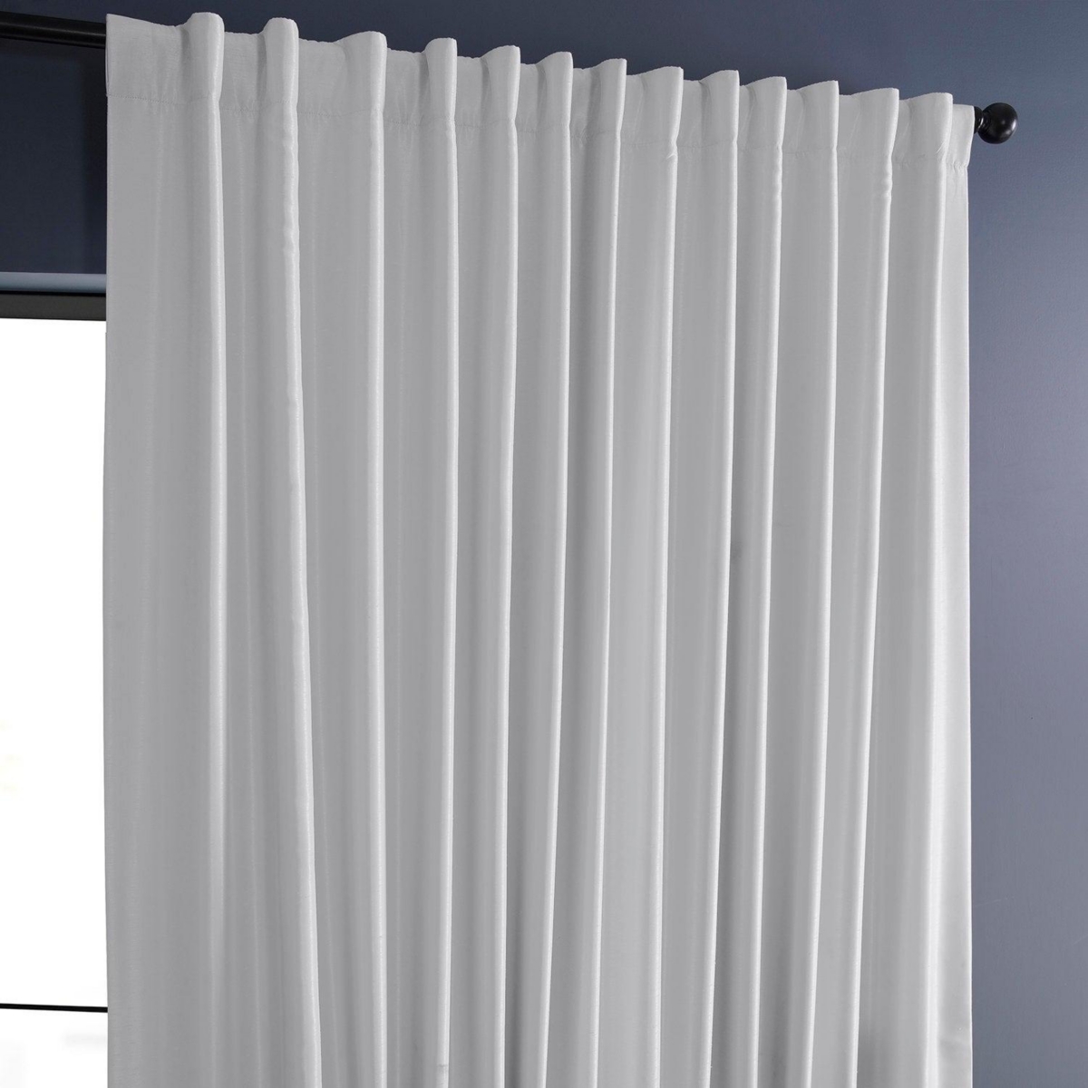 Half Price Drapes Silver Extra Wide Vintage Textured Faux Dupioni Silk Blackout Curtain In White