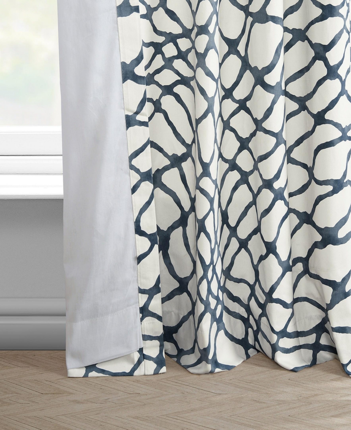 Half Price Drapes Ellis Blue Abstract Printed Cotton Room Darkening Curtain