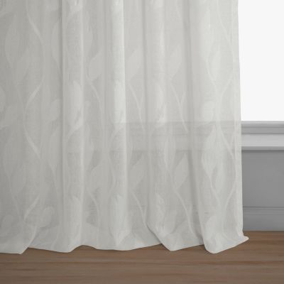 Floral Patterned Faux Linen Sheer Curtain