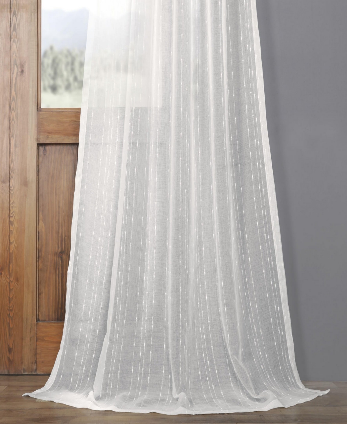 Half Price Drapes Avignon Vine Floral Patterned Faux Linen Sheer Curtain In White