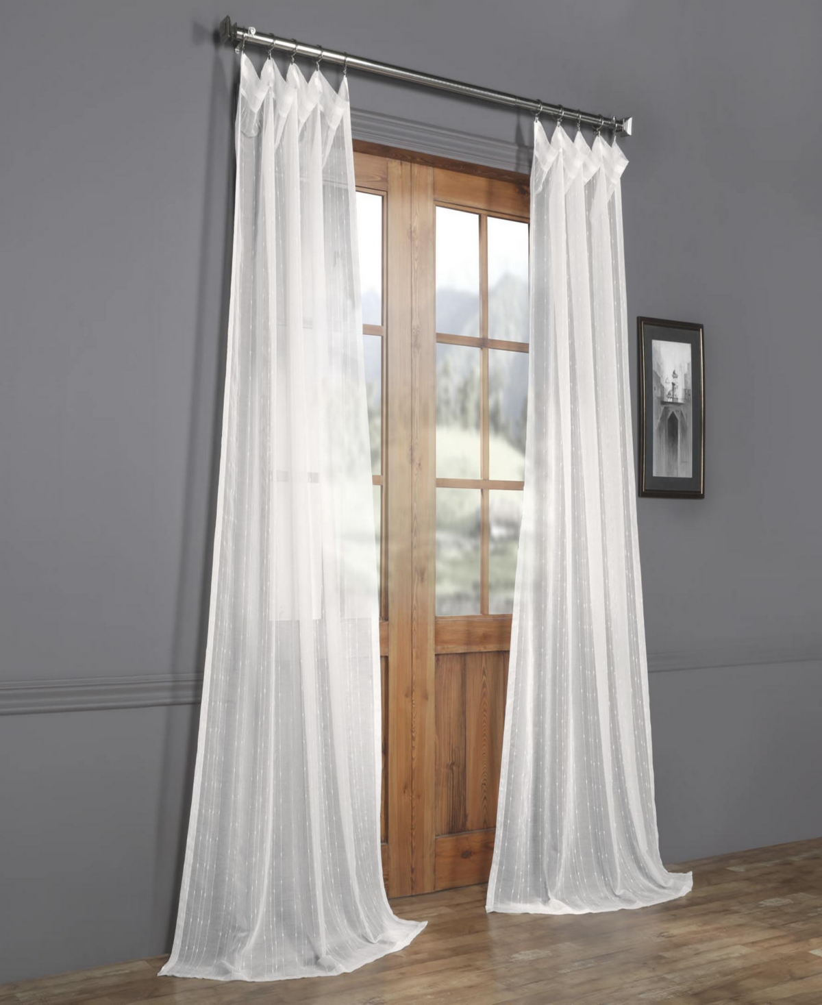 Half Price Drapes Avignon Vine Floral Patterned Faux Linen Sheer Curtain In White