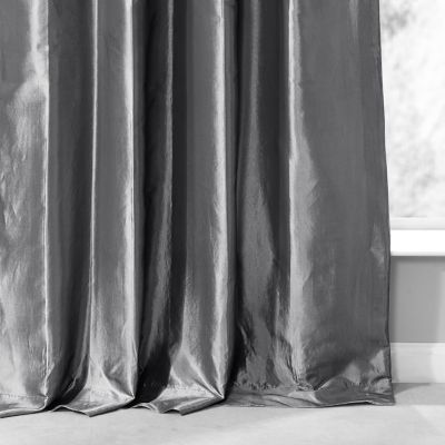 Ruched Solid Faux Silk Taffeta Room Darkening Curtain