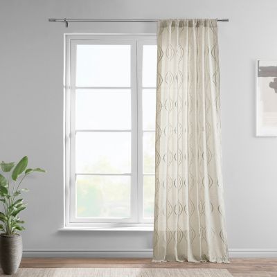 Embroidered Striped Patterned Faux Linen Sheer Curtain