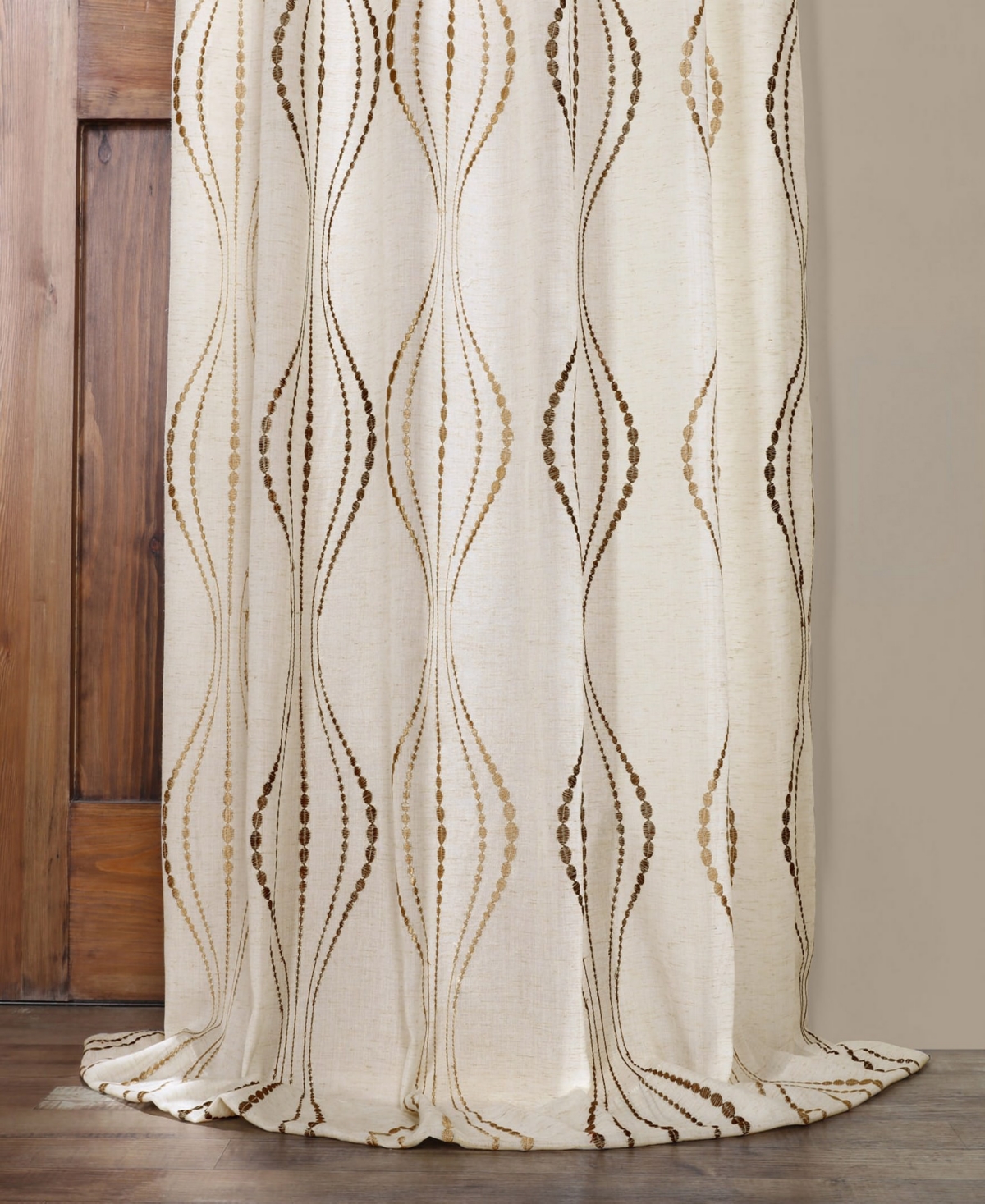 Half Price Drapes Suez Bronze Embroidered Striped Patterned Faux Linen Sheer Curtain In Beige,tan