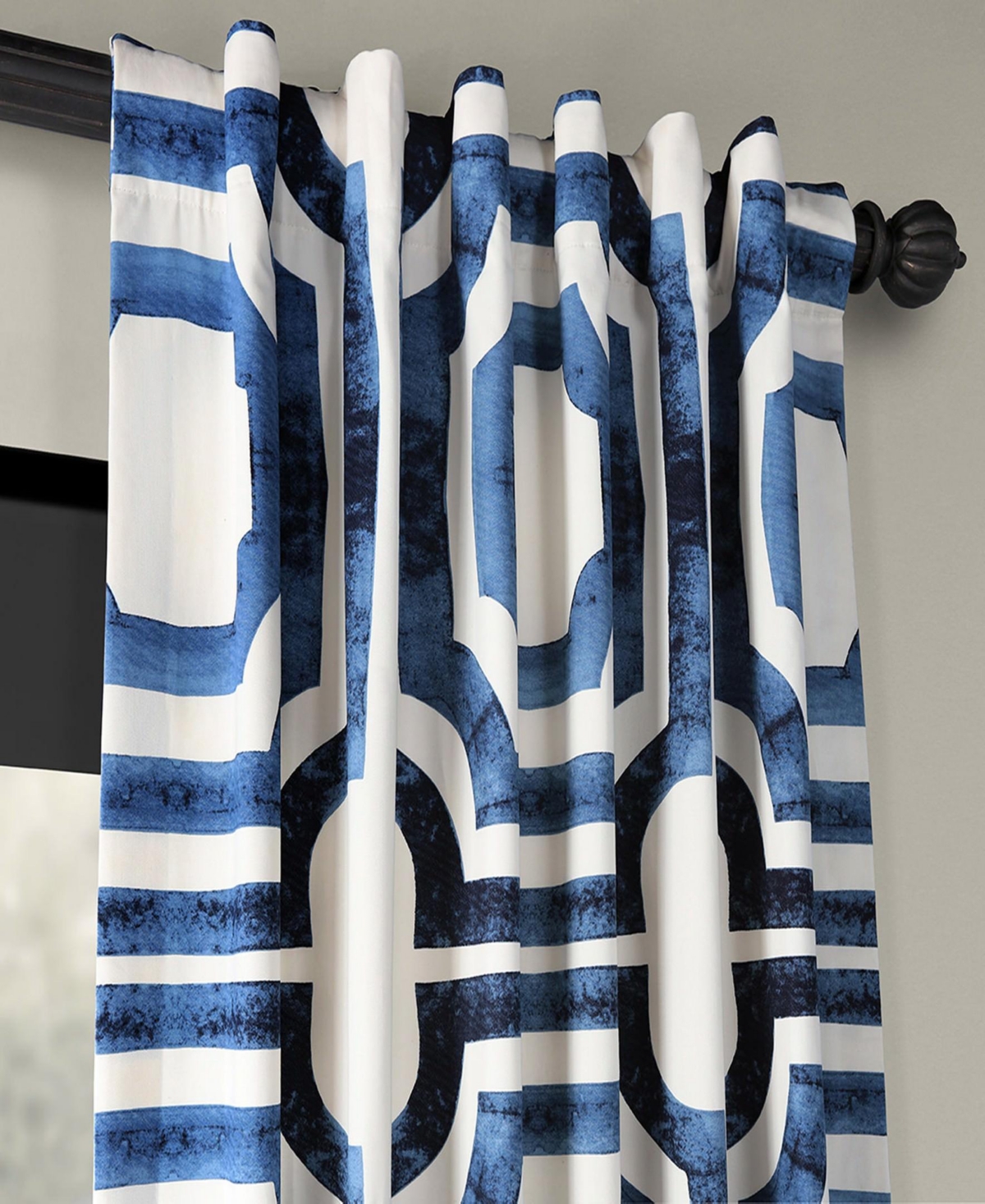 Half Price Drapes Mecca Blue Geometric Printed Cotton Room Darkening Curtain
