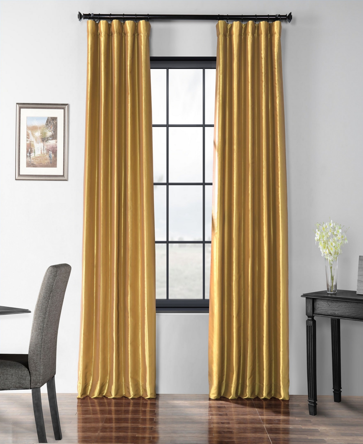 Half Price Drapes Golden Spice Faux Silk Taffeta Blackout Curtain In Gold