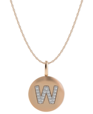 image of 14k Rose Gold Necklace, Diamond Accent Letter W Disk Pendant