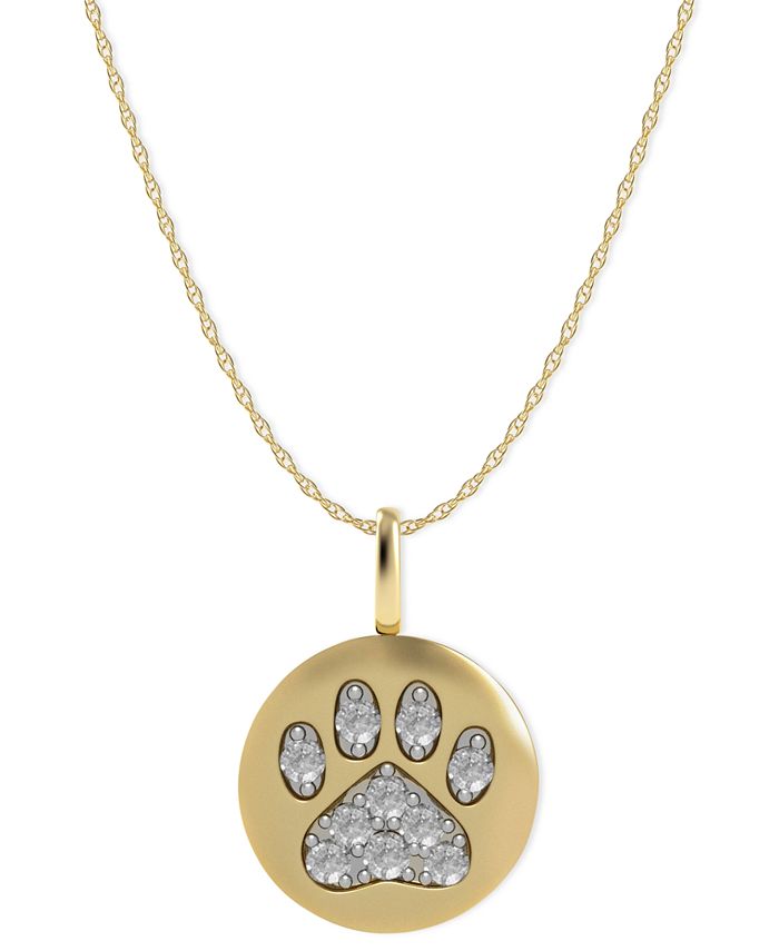 Macy's 14k Gold Necklace, Diamond Accent Paw Disk Pendant - Macy's