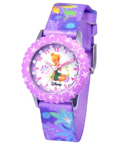 Disney Watch, Kid's Glitz Tinker Bell Time Teacher Purple Printed Nylon Strap 31mm W000277