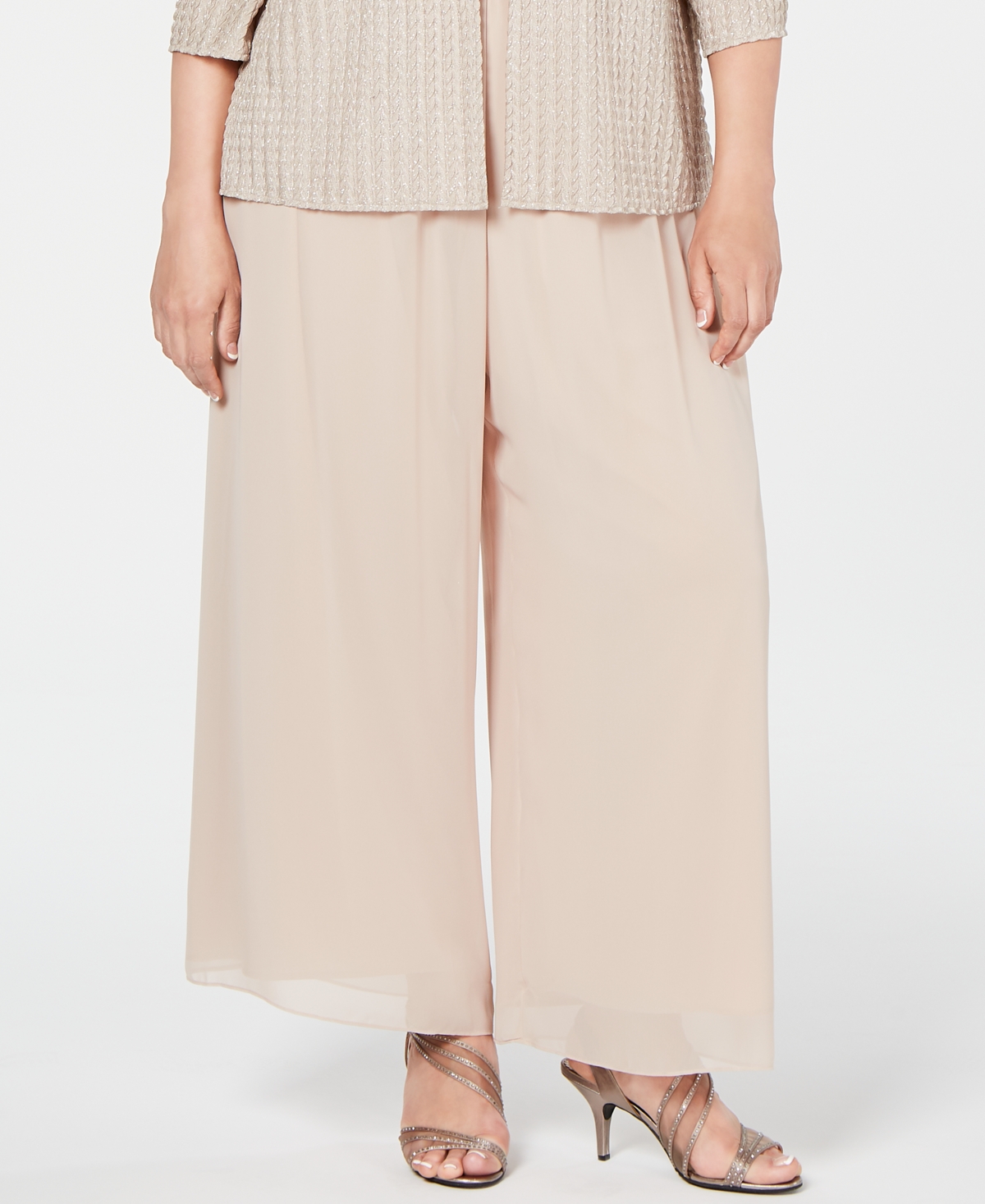 Alex Evenings Plus Size Wide-leg Chiffon Pants In Taupe