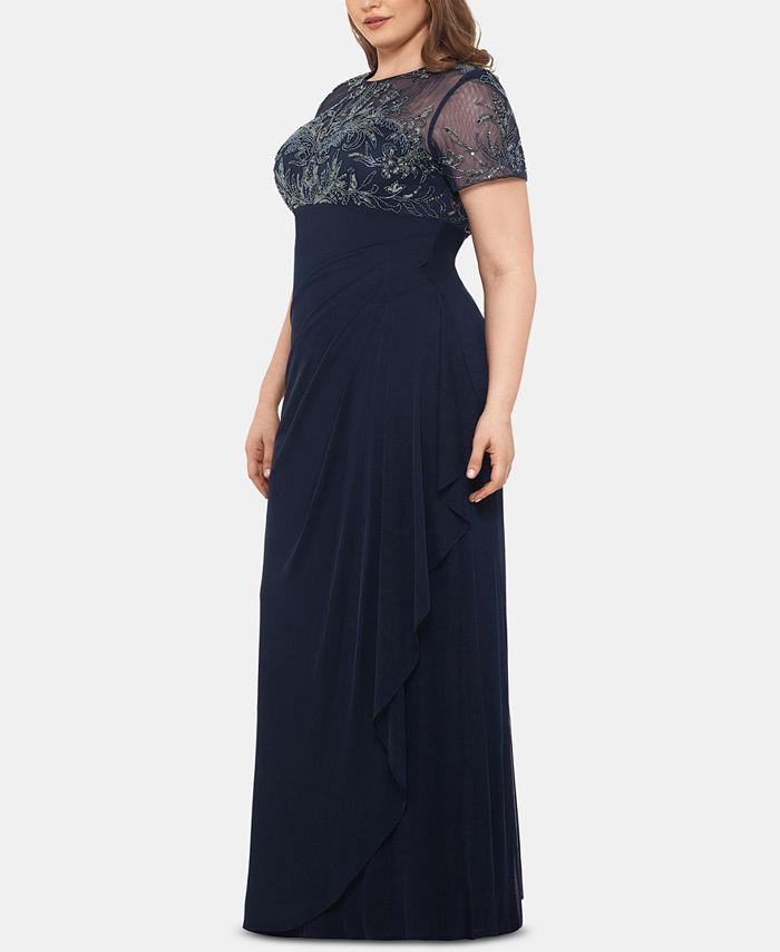 XSCAPE Plus Size Embellished Ruffled Gown - Macy's