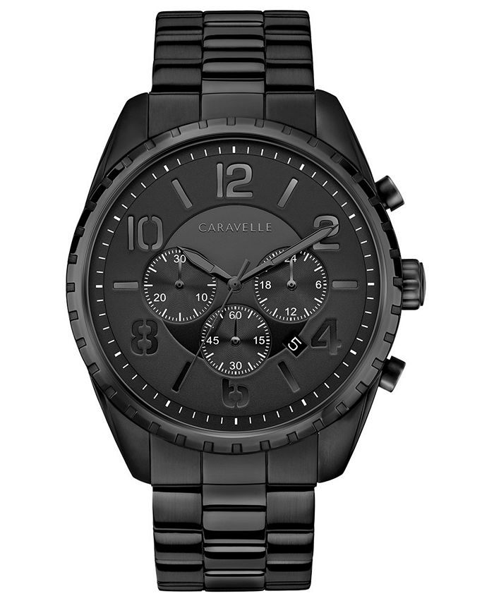 Caravelle Men's Chronograph Black Stainless Steel Bracelet Watch 44mm ...