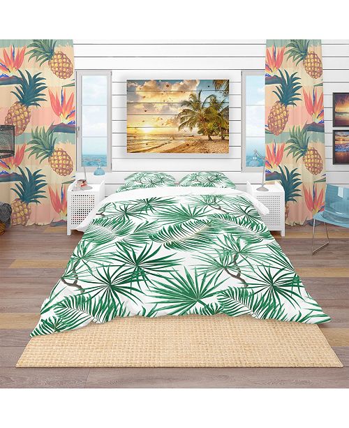Design Art Designart Bright Green Tropical Leaves Tropical Duvet