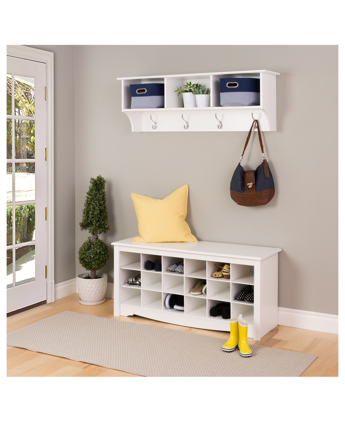 Prepac 18 Pair Shoe Storage Cubby Bench