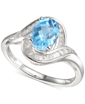 image of Blue Topaz (1-3/8 ct. t.w.) & Diamond (1/4 ct. t.w.) Swirl Ring in 14k White Gold