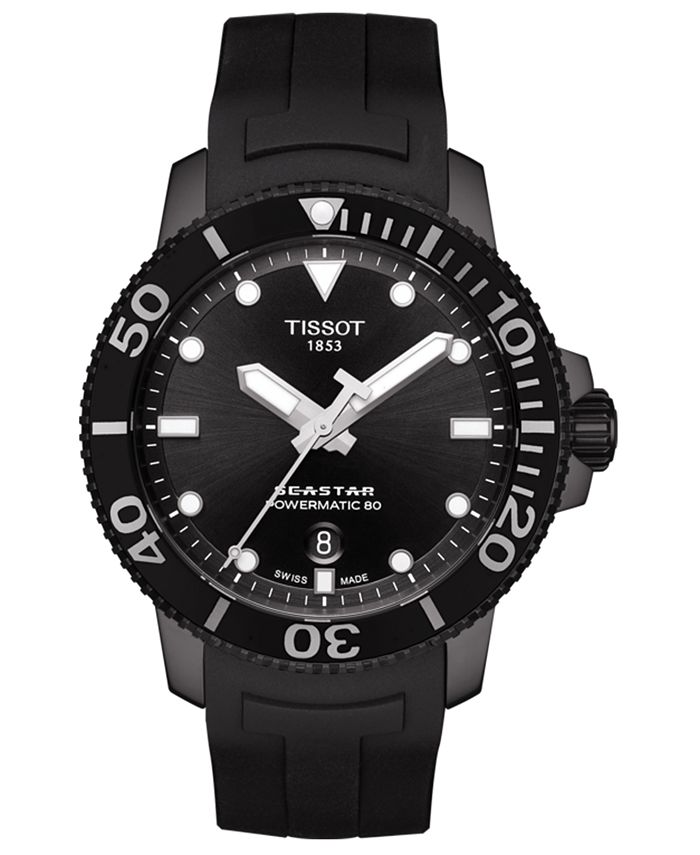 Tissot - Men's Swiss Automatic SeaStar Black Rubber Strap Watch 43mm