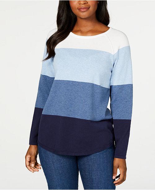 Karen Scott Colorblocked Pullover Sweater Created For Macy S Reviews Sweaters Women Macy S