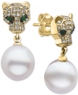 image of Effy Multi-Gemstone Panther Drop Earrings in 14k Gold