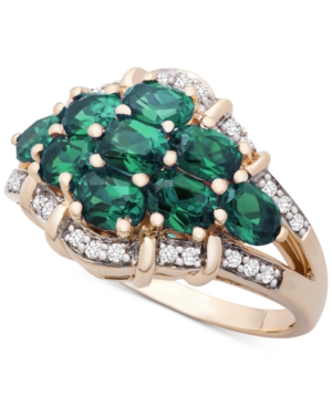 image of Emerald (1-3/8 ct. t.w.) and Diamond (1/8 ct. t.w.) Cluster Ring in 14k Gold