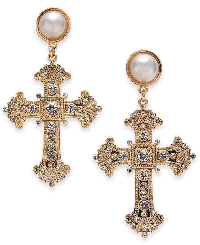 Thalia Sodi Gold Tone Crystal Imitation Pearl Cross Drop
