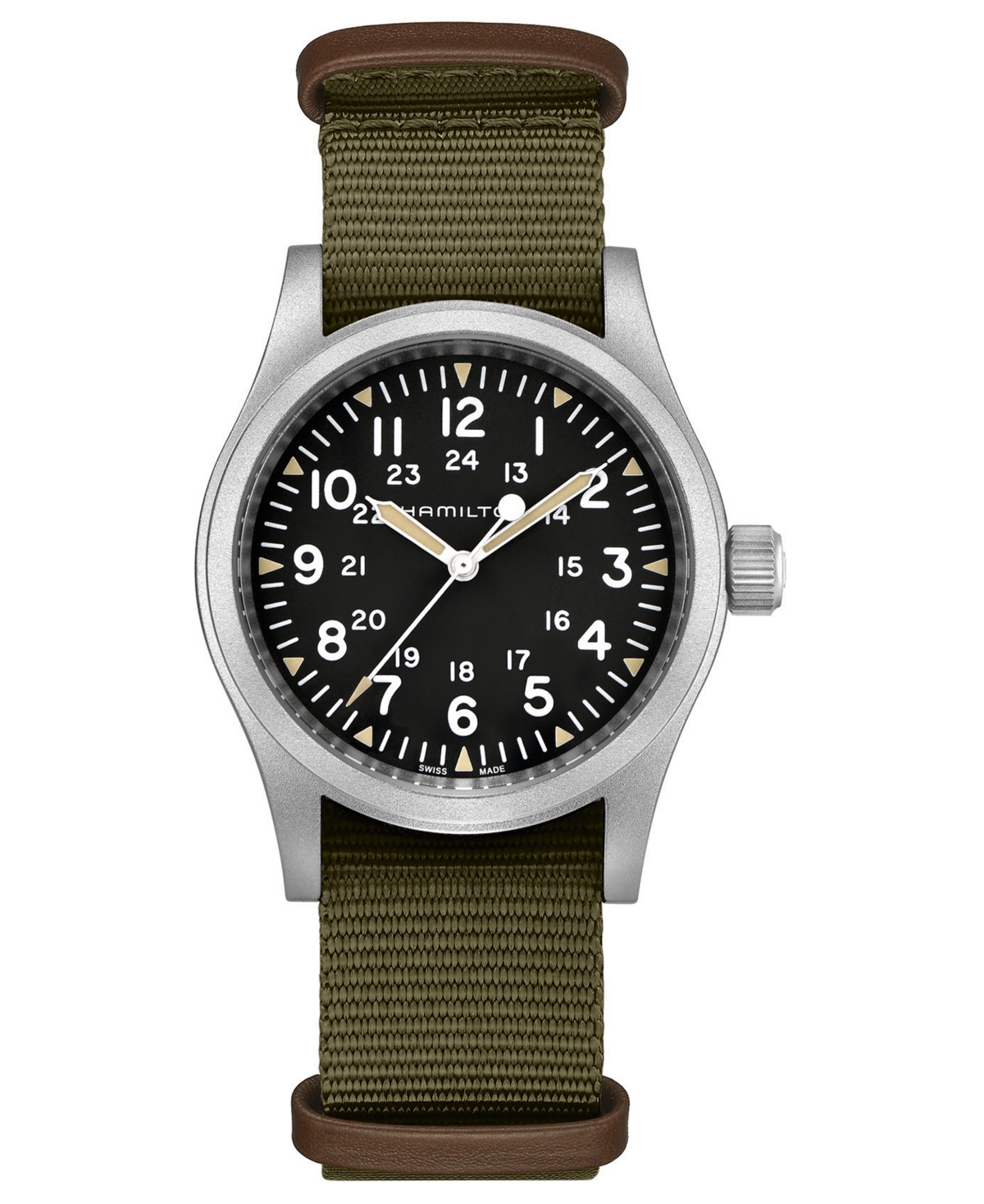 Unisex Swiss Mechanical Khaki Field Green Nato Fabric Strap Watch 38mm - Green