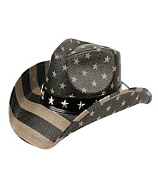 Angela & William Black American Flag Cowboy Hat with Star Studs