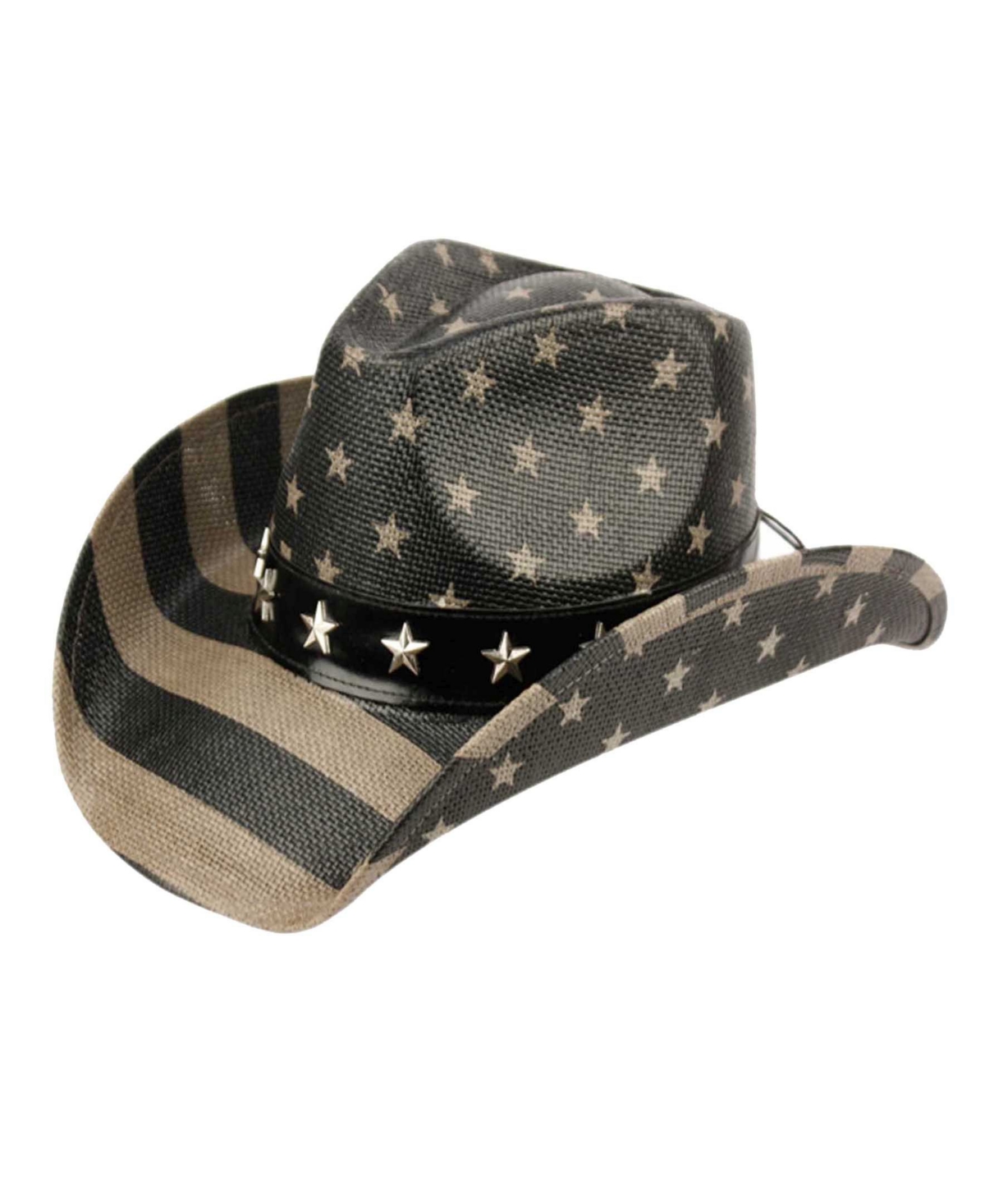 Angela & William Black American Flag Cowboy Hat with Star Studs - Black