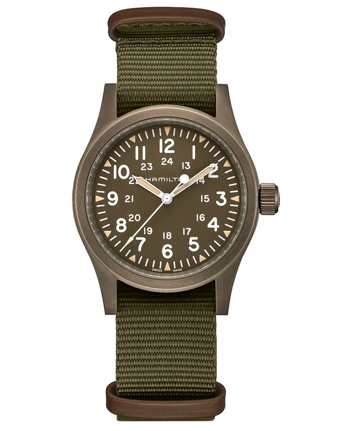 Hamilton - Men's Swiss Mechanical Khaki Field Green Fabric Strap Watch 38mm
