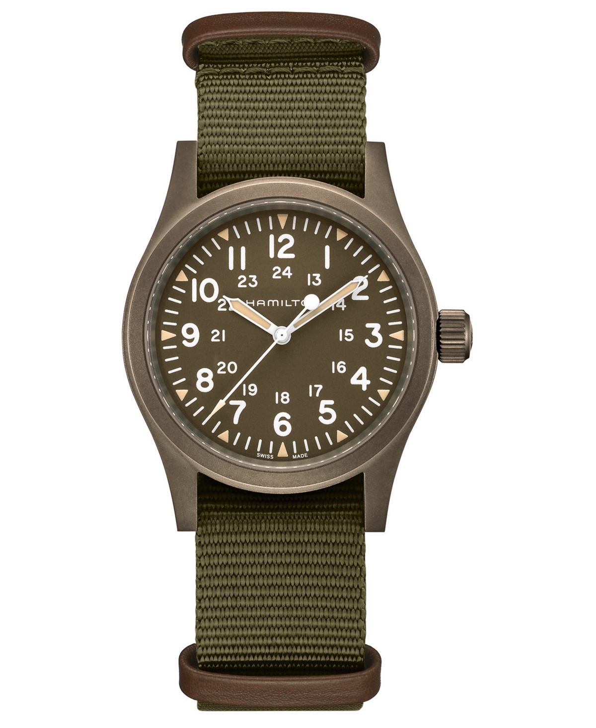 Men's Swiss Mechanical Khaki Field Green Fabric Strap Watch 38mm - Green