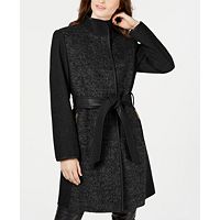 Vince Camuto Twill Wool Faux-Leather Trim Coat