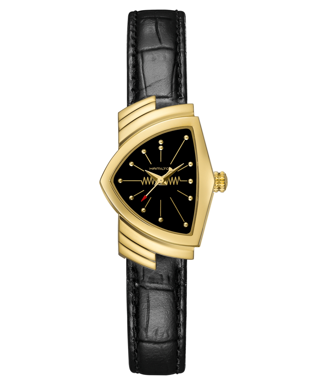 Unisex Swiss Ventura Black Leather Strap Watch 24x36.5mm - Black